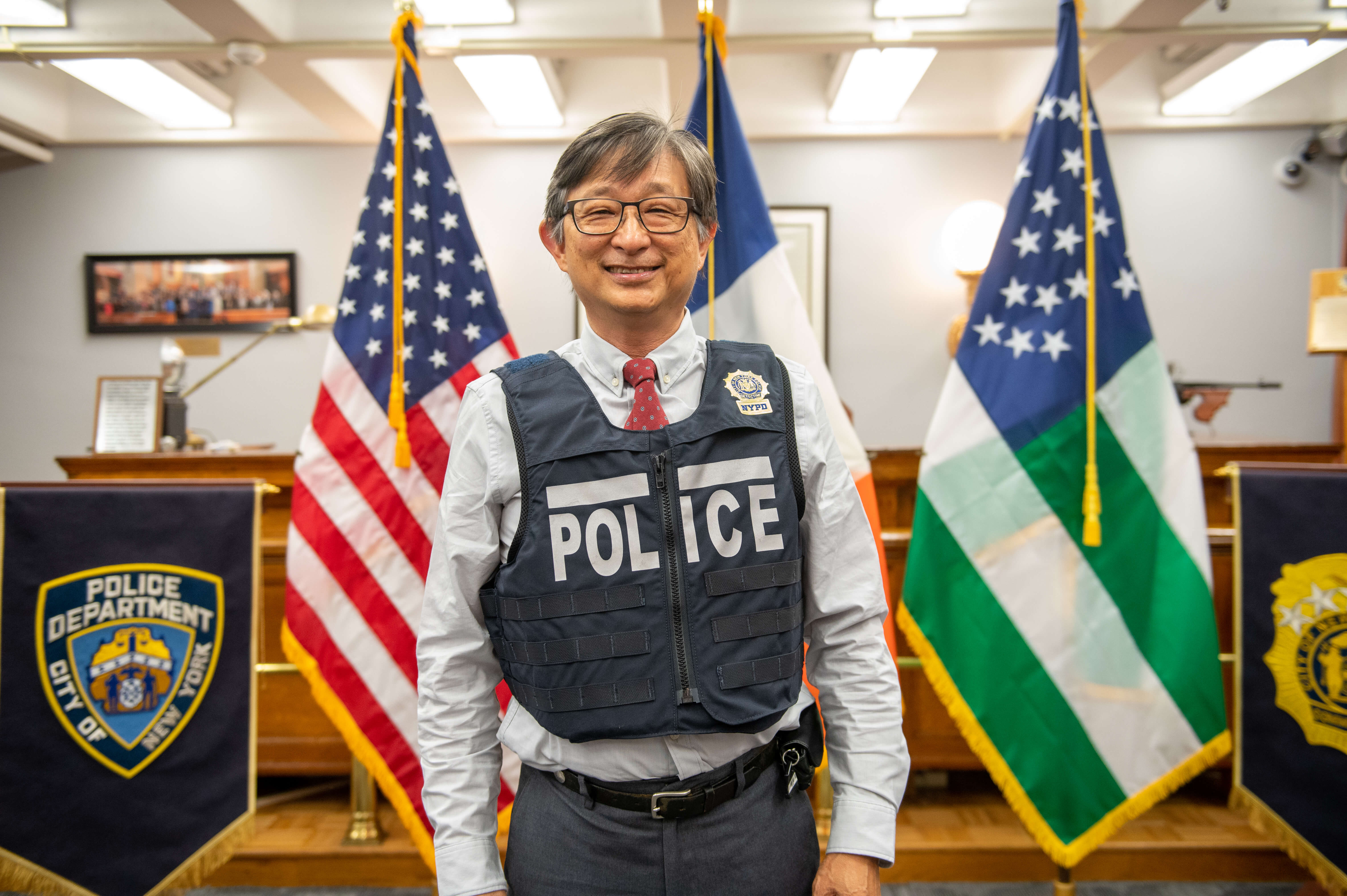 Wally Poon wearing a bullet proof vest